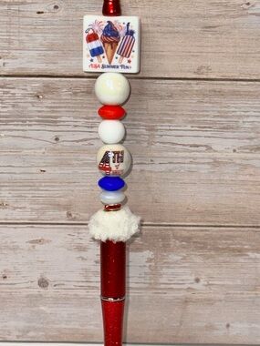 4th of July Beaded Pen - Red White & Blue
